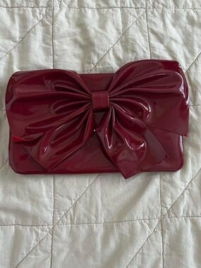 Glossy Nordstrom Burgundy Bow Clutch Handbag